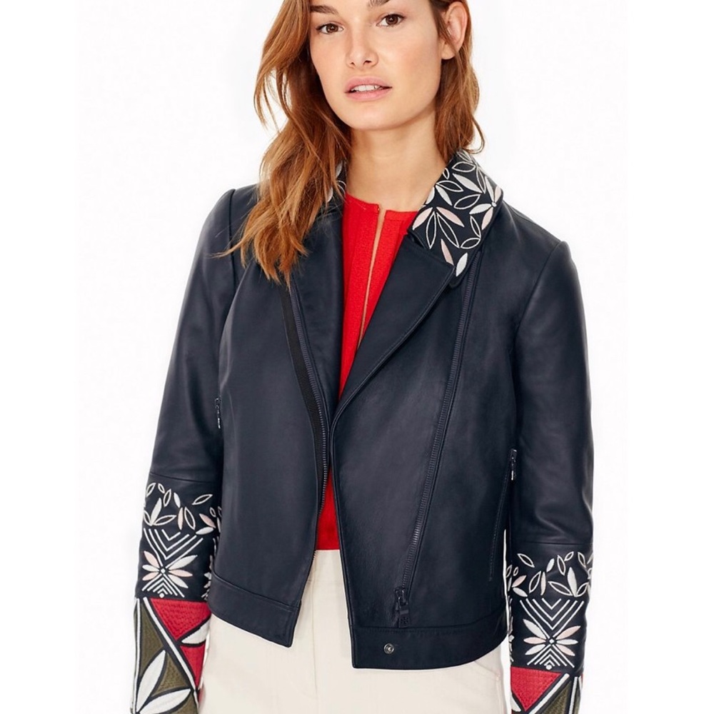 Tory Burch leather jacket with pottery embroidery
